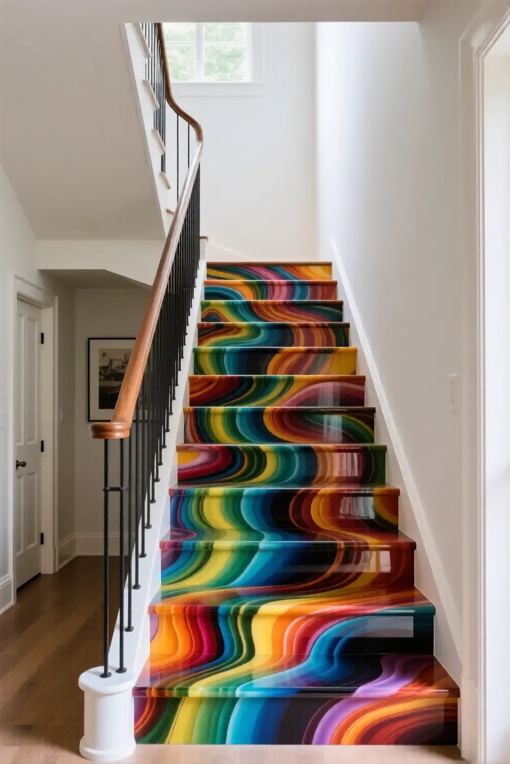 Artistic Color Swirl Epoxy Stairs