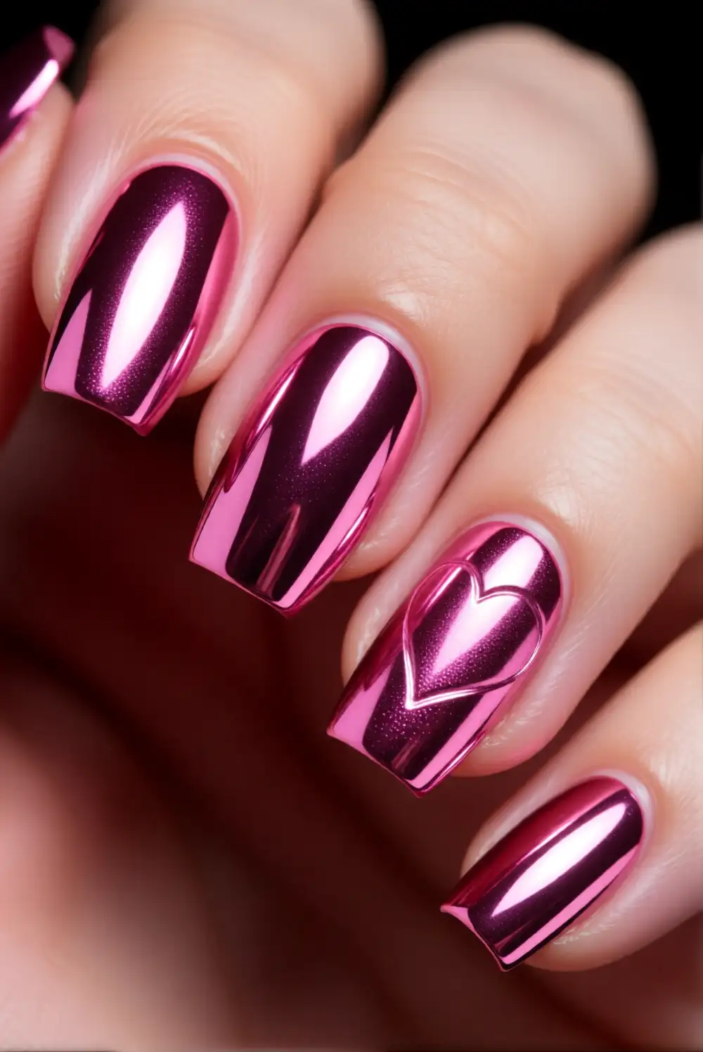Chrome Pink Filled Nails