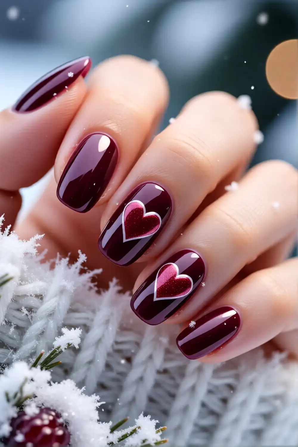 Deep Berry Valentine Nails