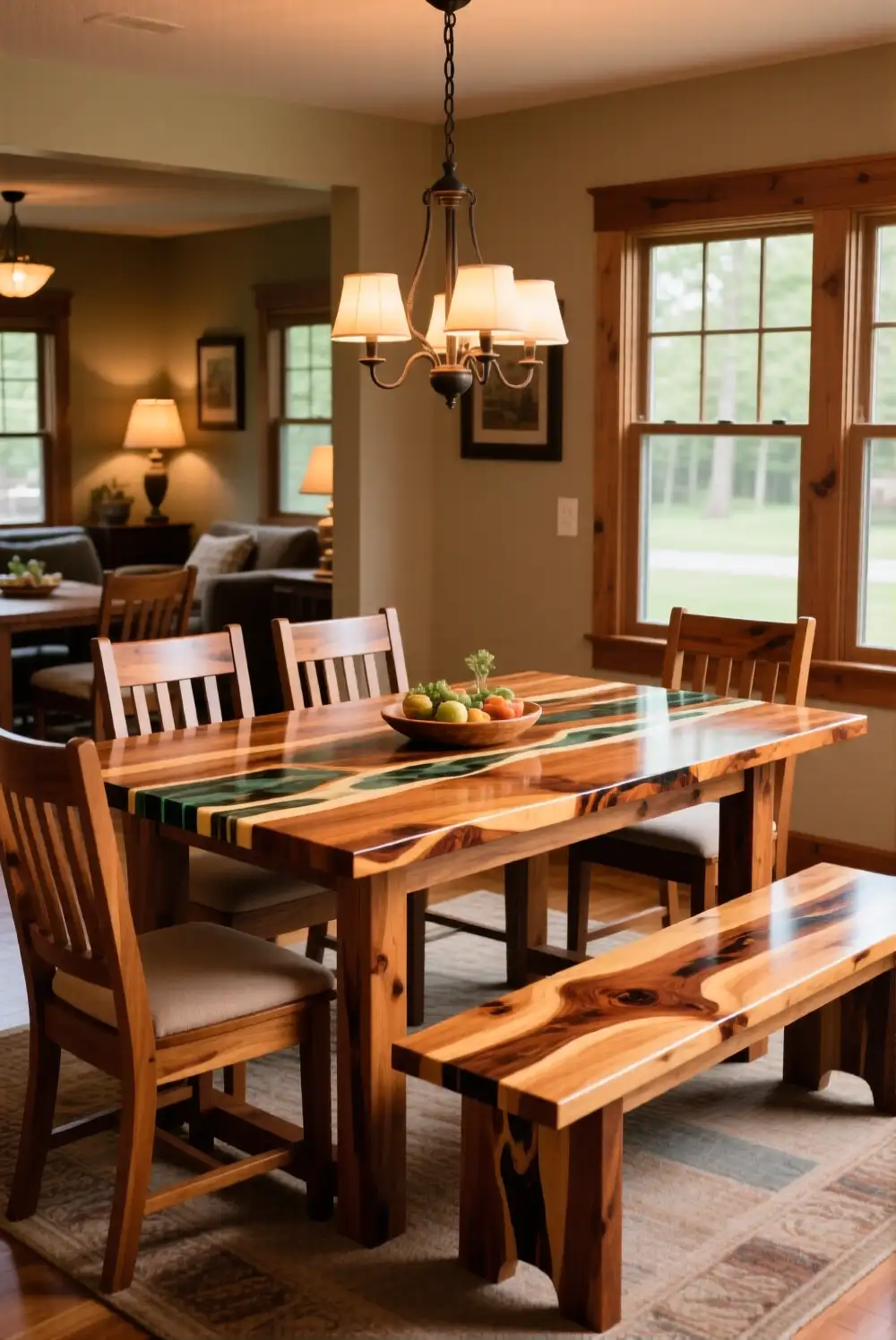 Epoxy Dining Table With Bench Seating