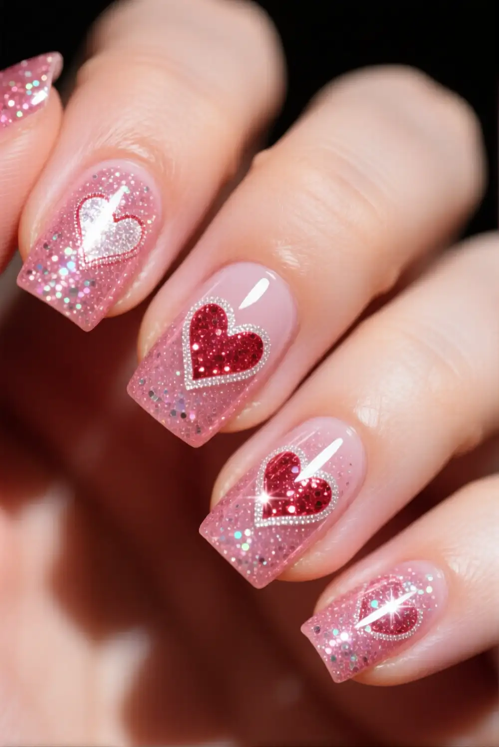 Glitter Filled Valentine Nails