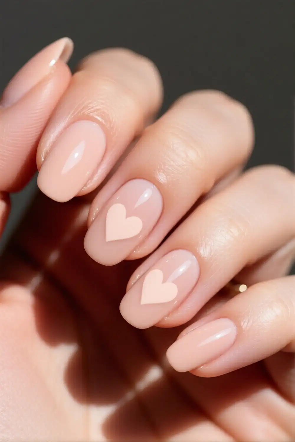Glossy Nude Valentine Nails