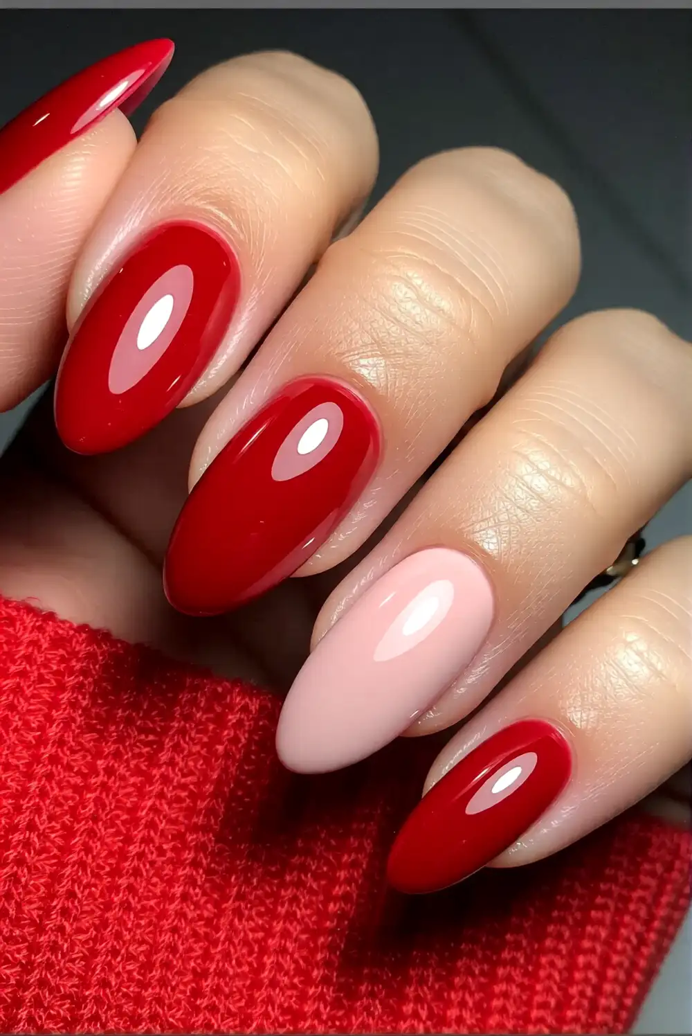 Red And Nude Filled Nails