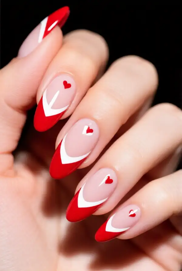 Valentine’s Day Almond Shaped French Manicure