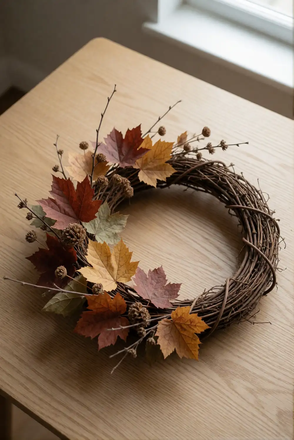 A Botanical Wreath Made with Dried Foliage