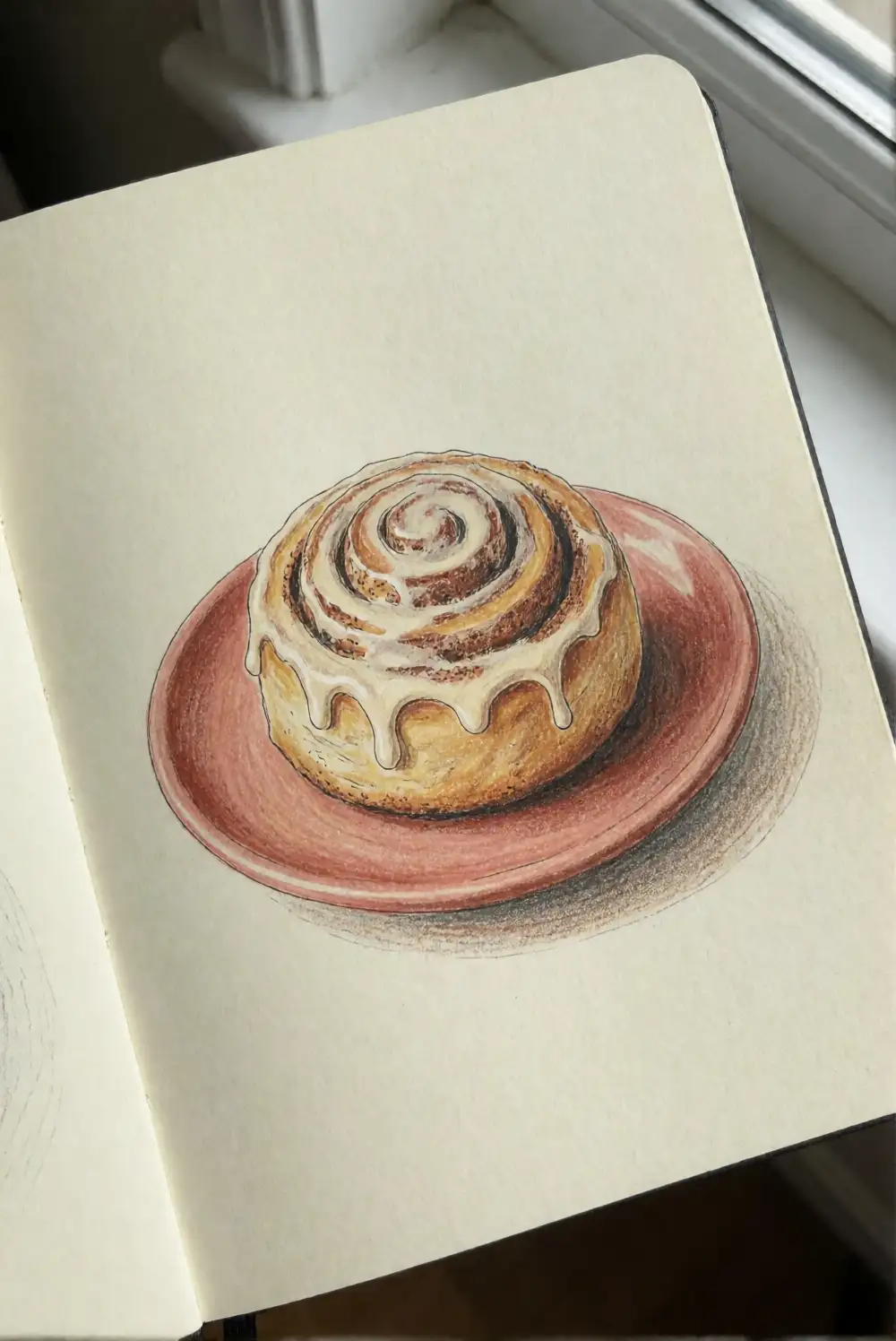 A Cinnamon Roll on a Small Autumn Plate