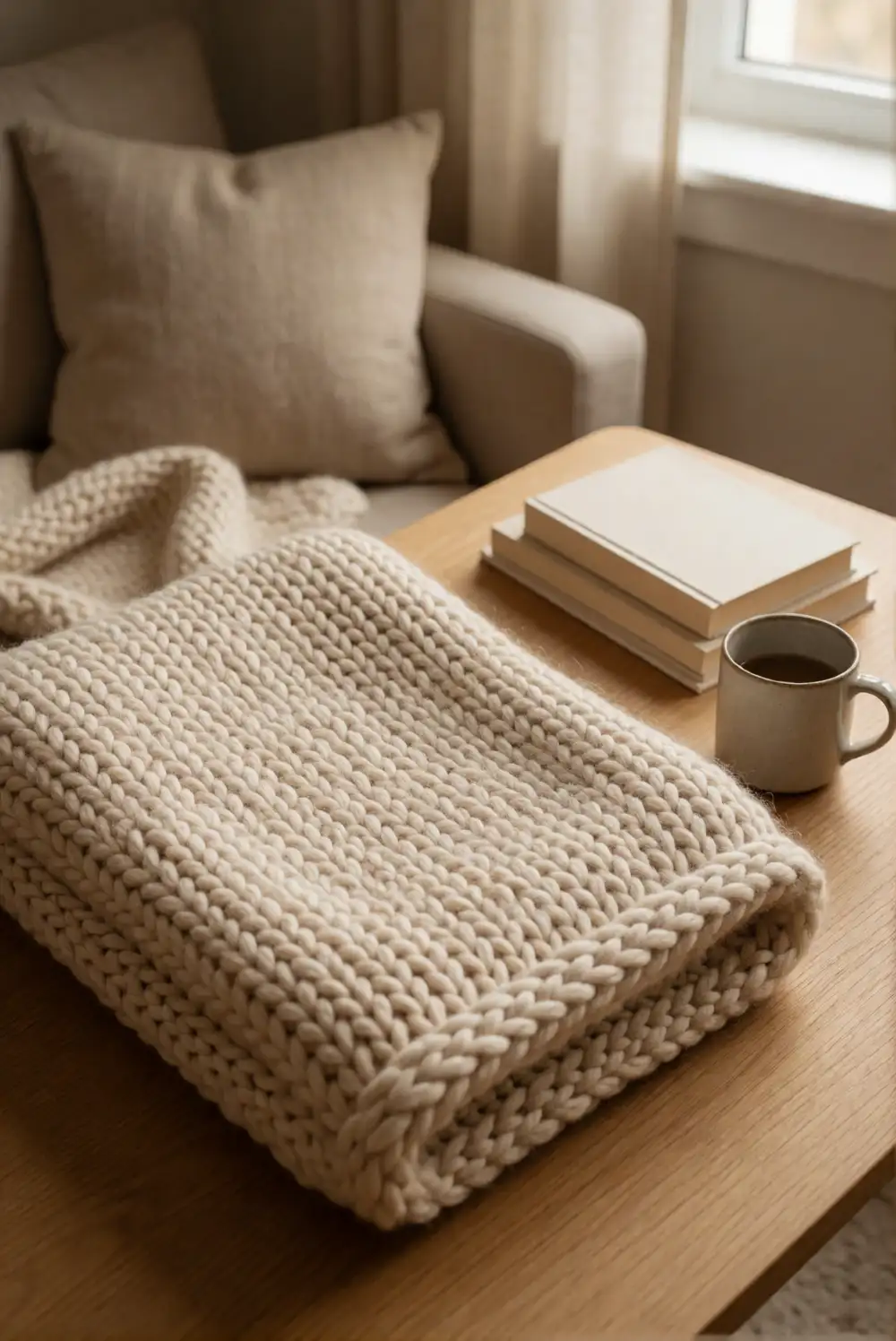 A Cozy Reading Nook with a Knit Blanket