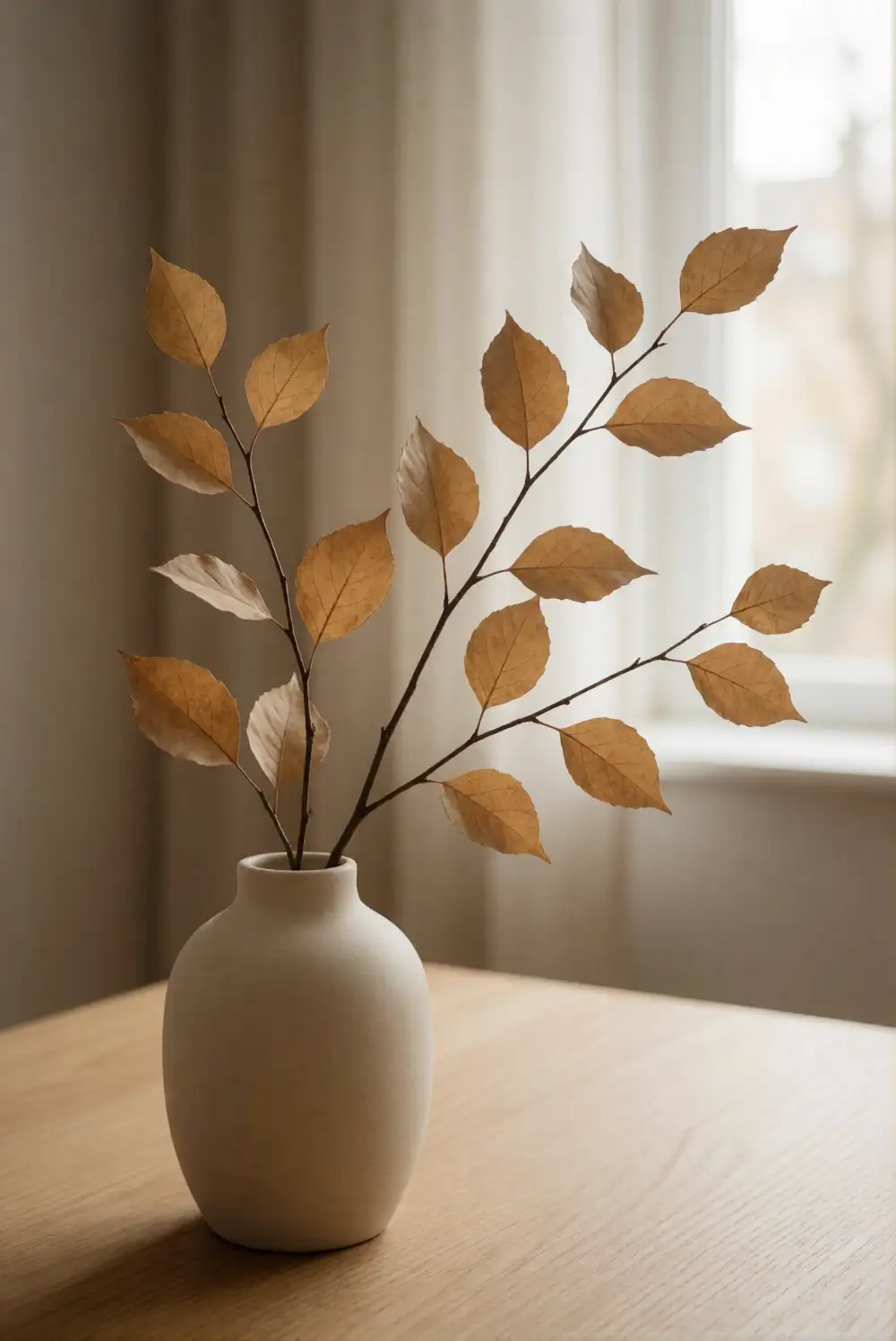 A Dried Branch Arrangement in a Ceramic Vase