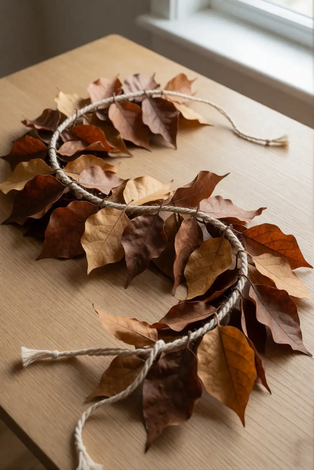 A Dried Leaf Garland for a Mantel