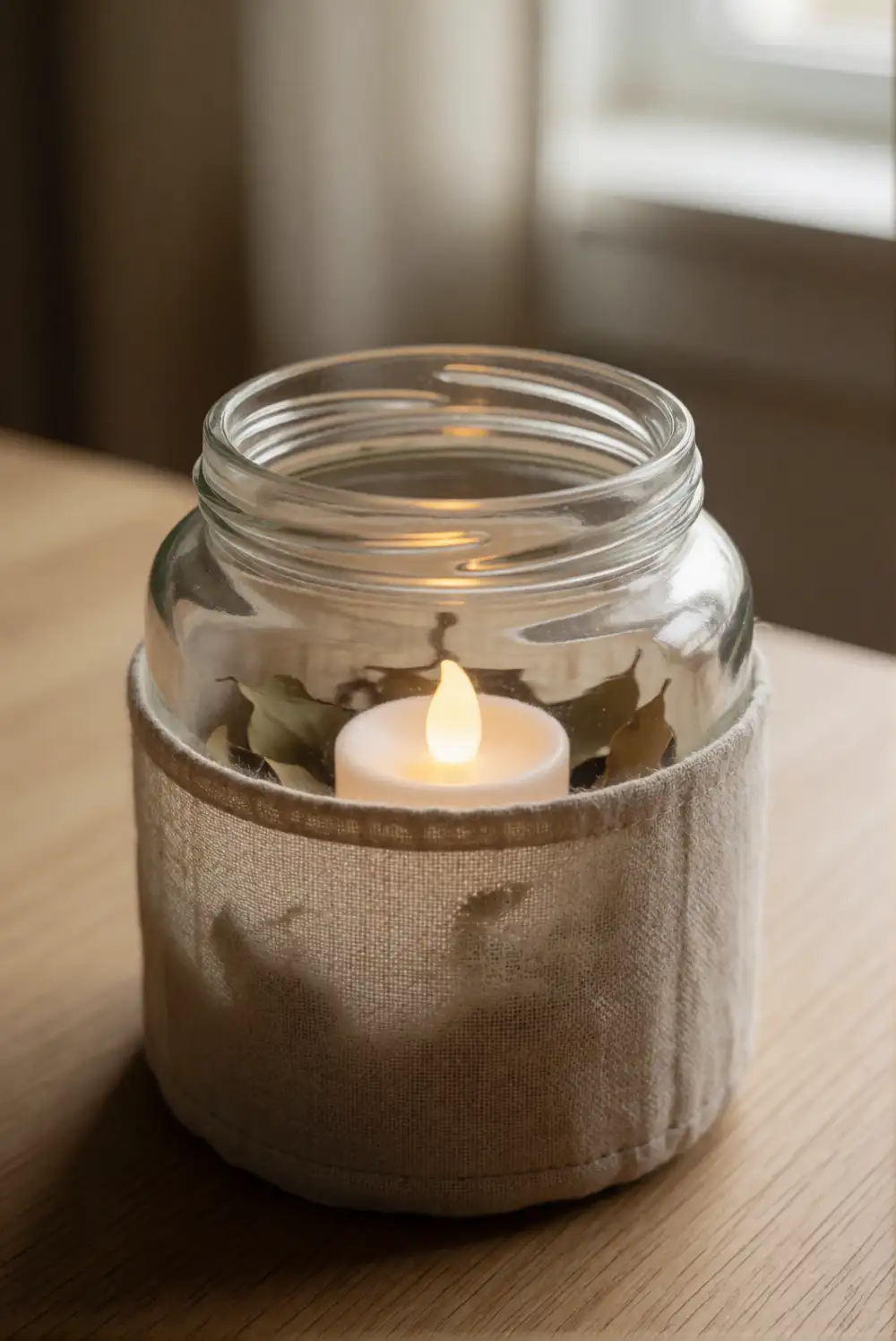 A Fabric-Wrapped Jar with a Soft LED Glow
