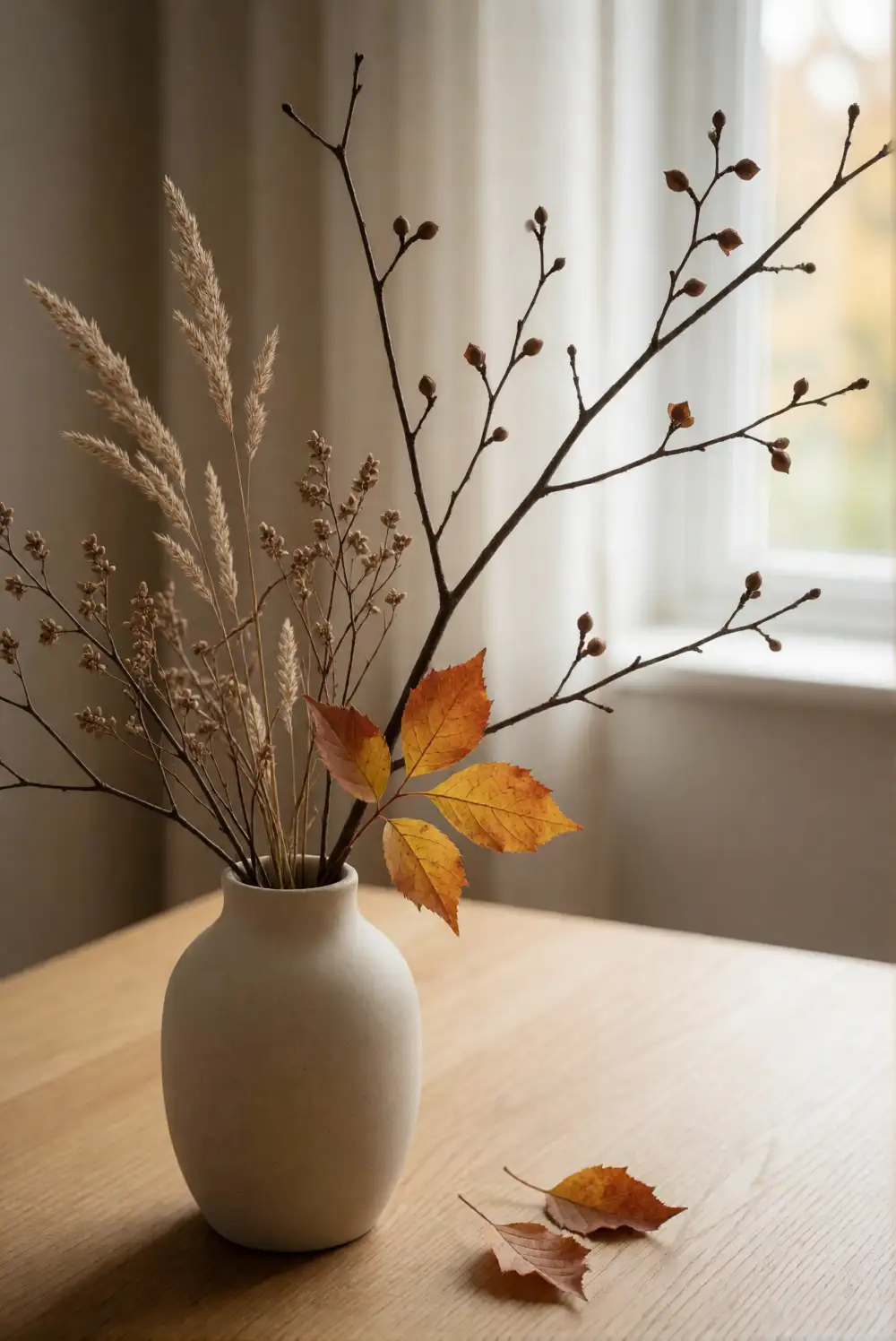 A Foraged Branch Arrangement in a Ceramic Vase