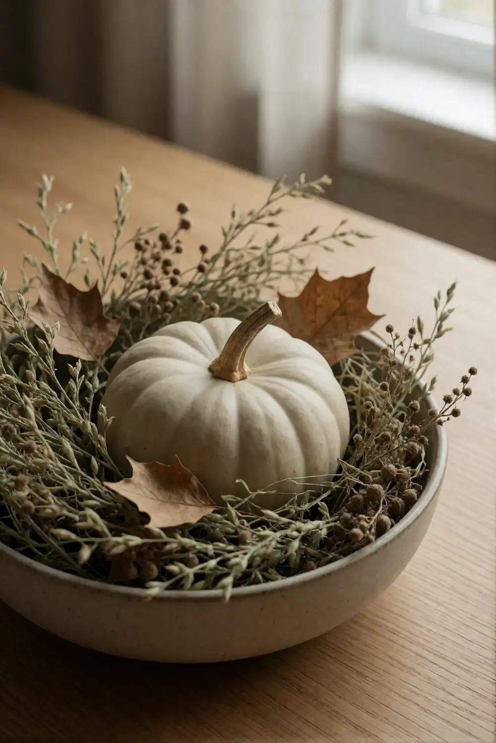 A Mini Pumpkin and Dried Grass Arrangement