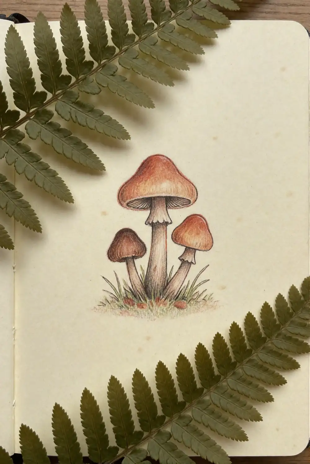 A Mushroom and Fern Corner in Earthy Tones