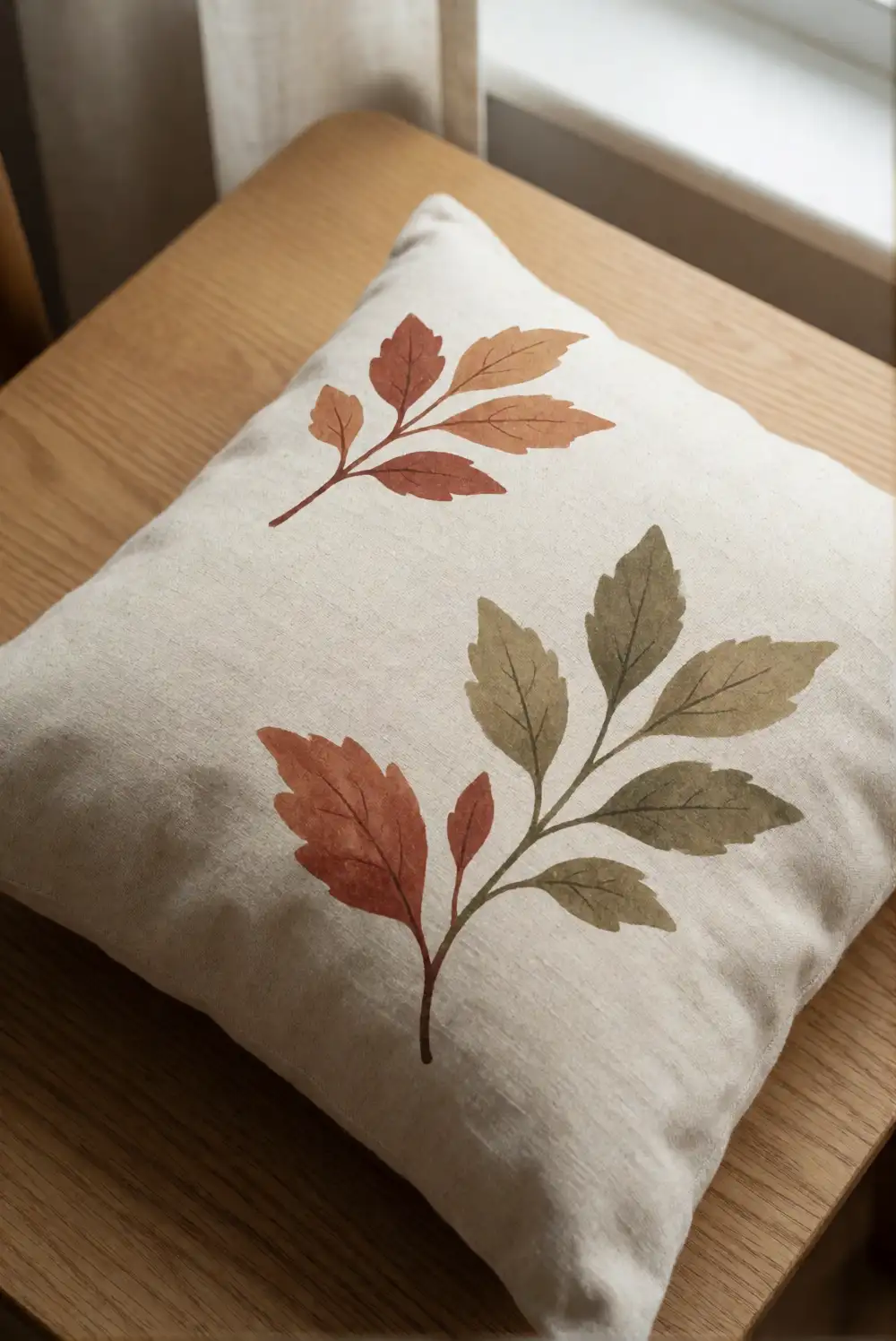 A Muted Fall Cushion Cover with Leaf Motifs