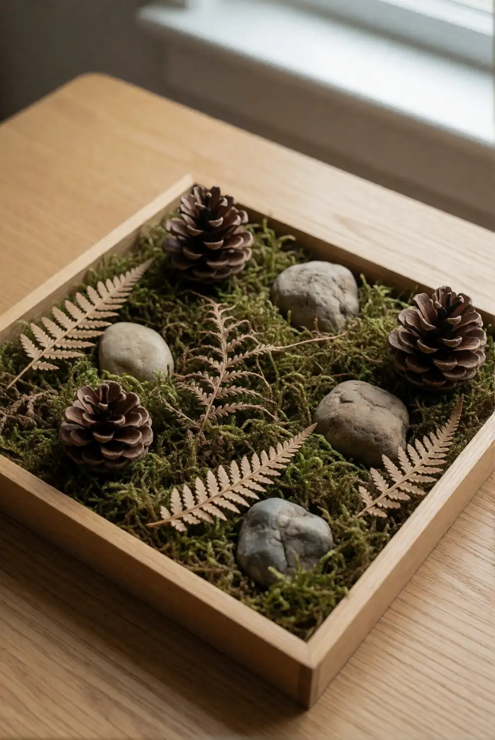 A Pinecone and Moss Table Centerpiece