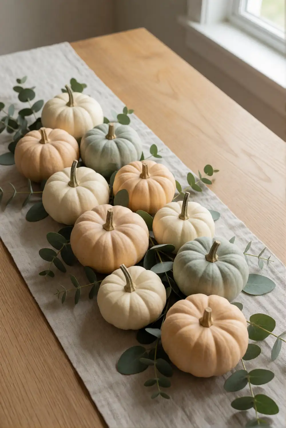 A Pumpkin Centerpiece with Eucalyptus