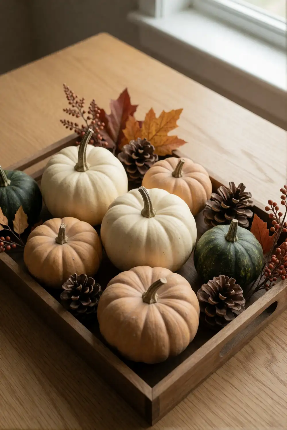 A Rustic Pumpkin and Foliage Table Centerpiece