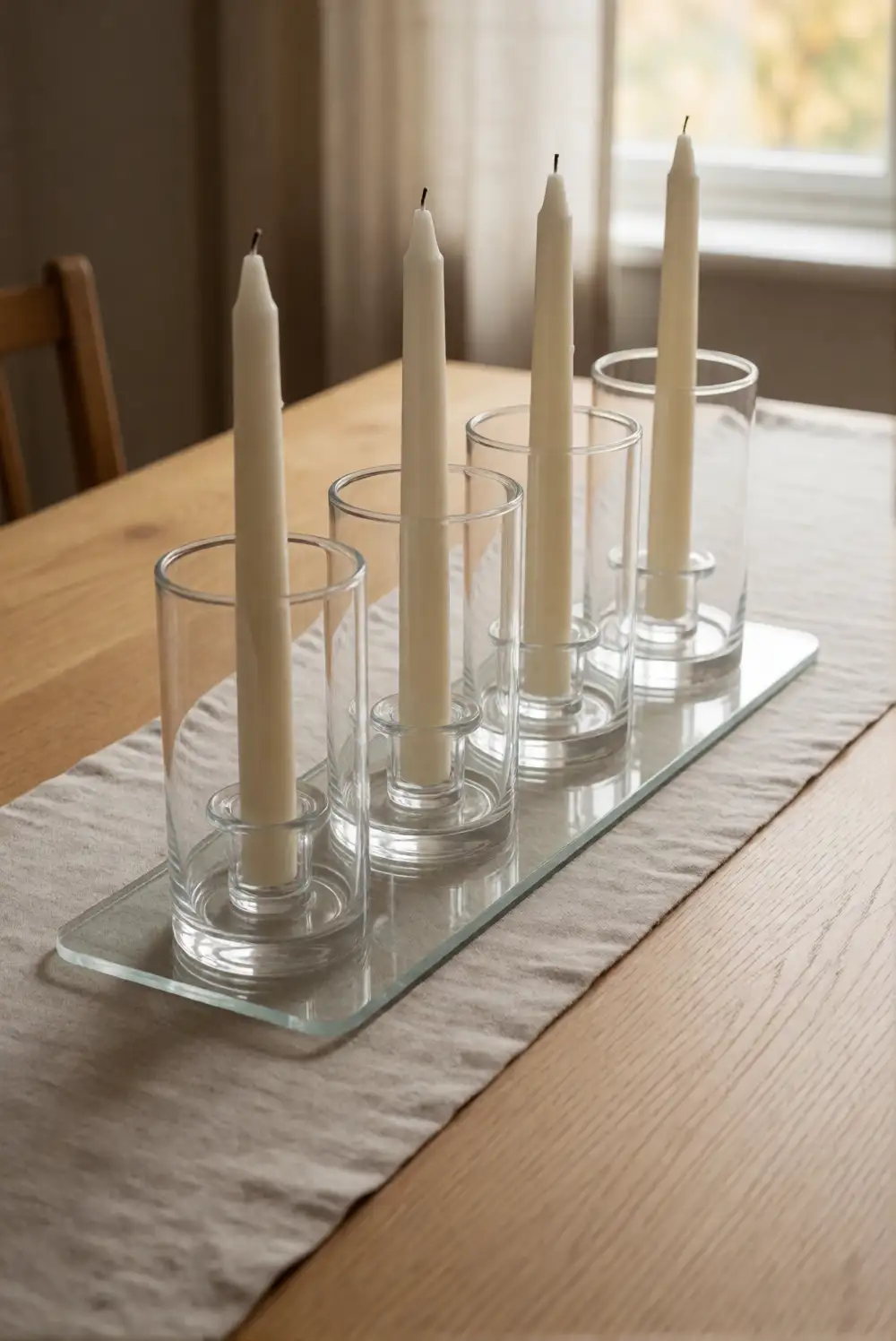 A Tapered Candle Glow in Glass Hurricanes