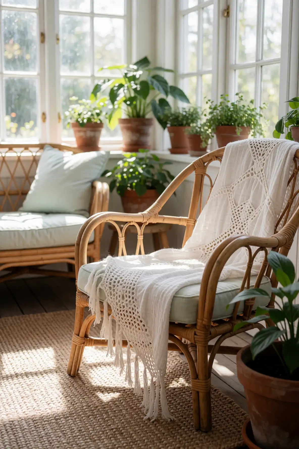 Airy Cotton Throws for a Sunroom