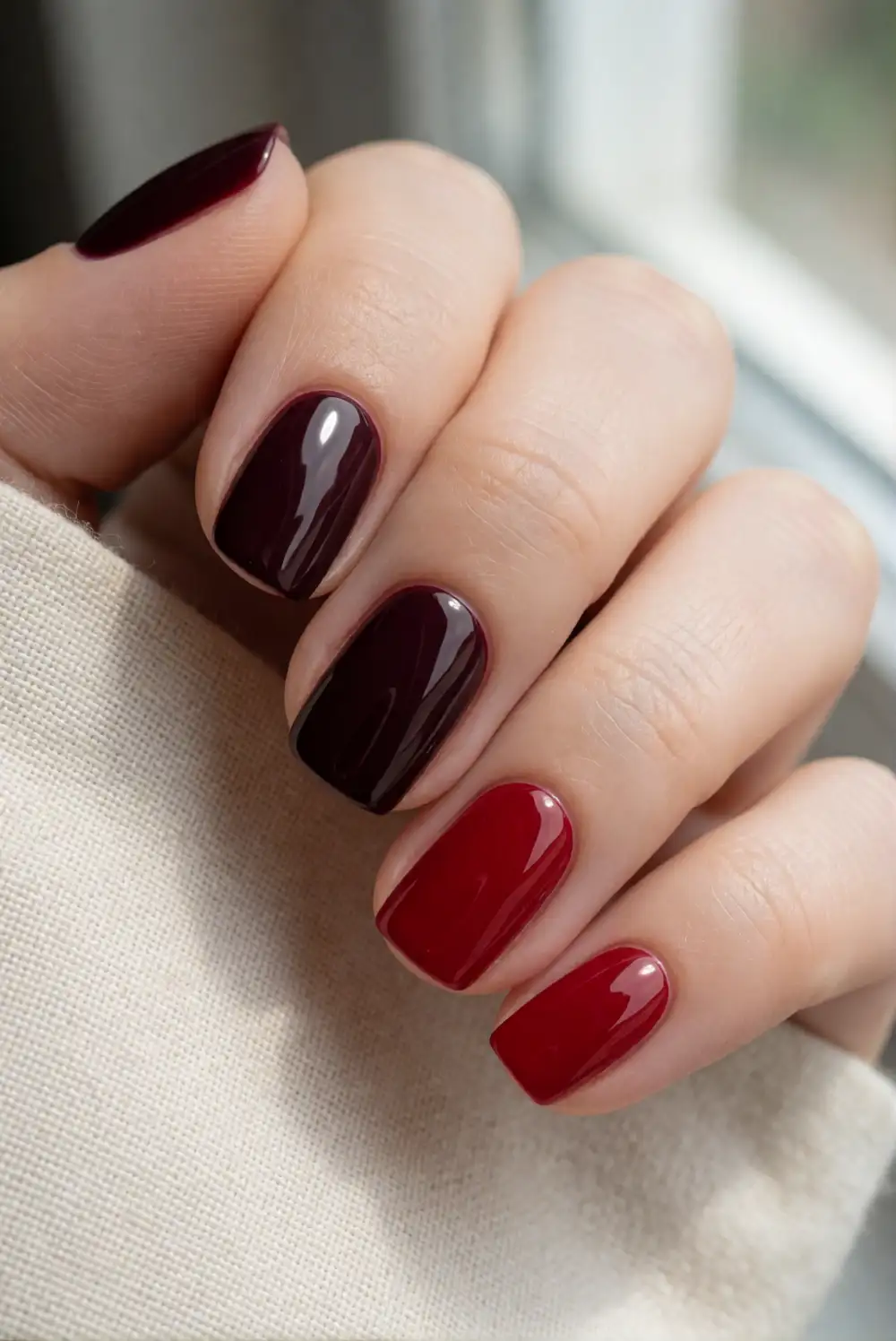 Alternating Burgundy and Blood Red Nails