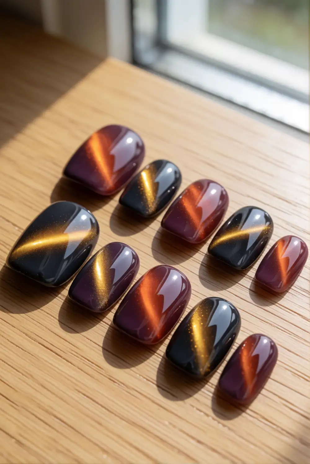 Amber Cat-Eye Nails with a Golden Glow