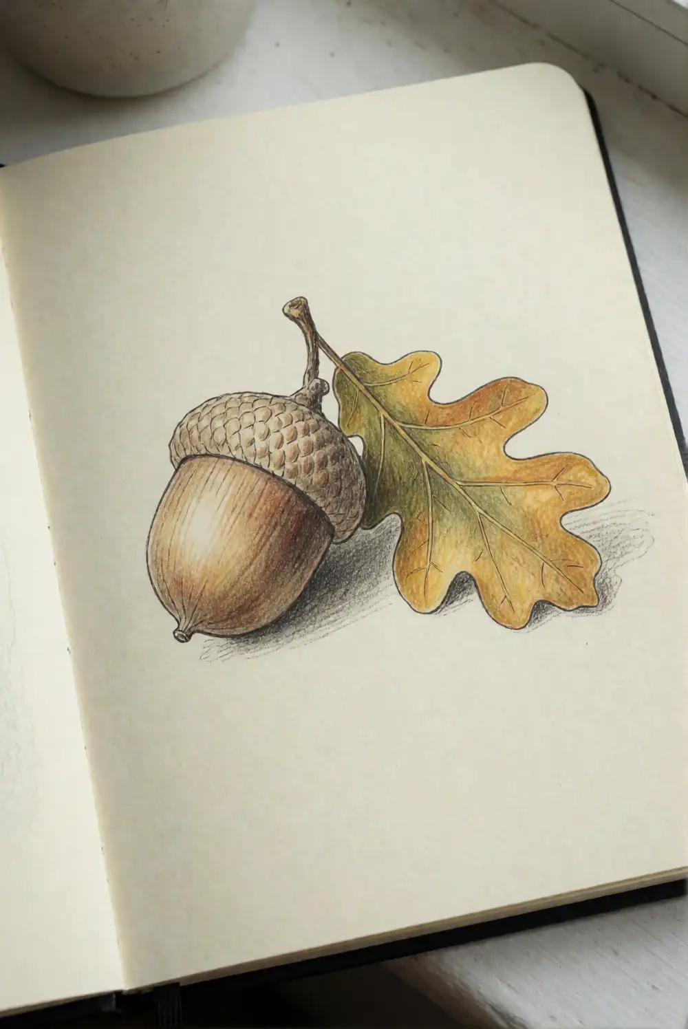 An Acorn and Oak Leaf Sketchbook Cluster