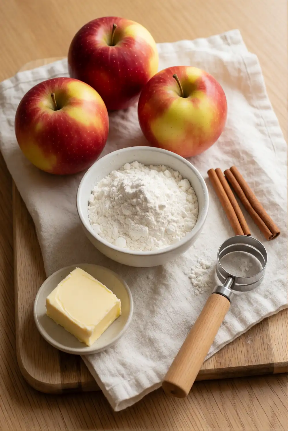 Apple Pie Ingredients on a Wooden Board
