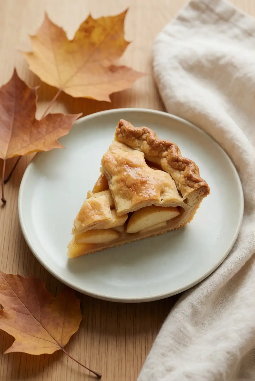 Apple Pie with Autumn Leaves and Linen