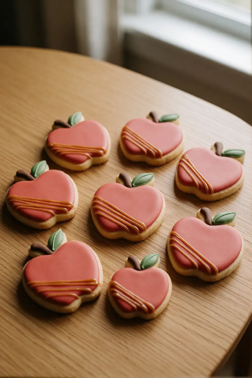 Apple-Shaped Caramel Drizzle Cookies