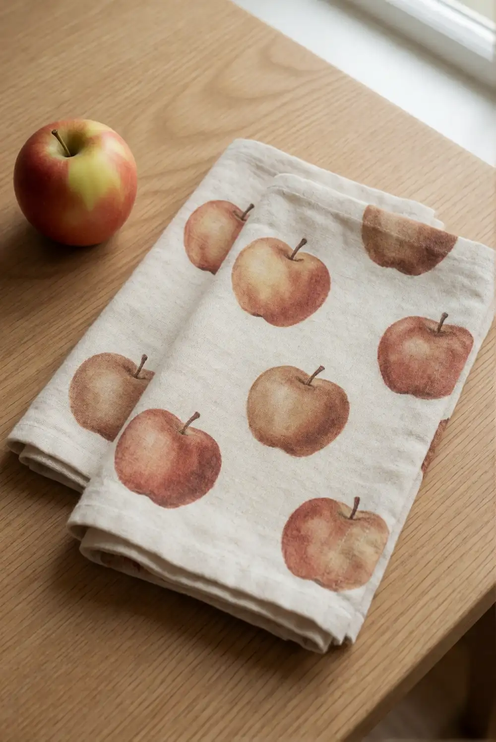 Apple-Stamped Linen Napkins for Fall Meals
