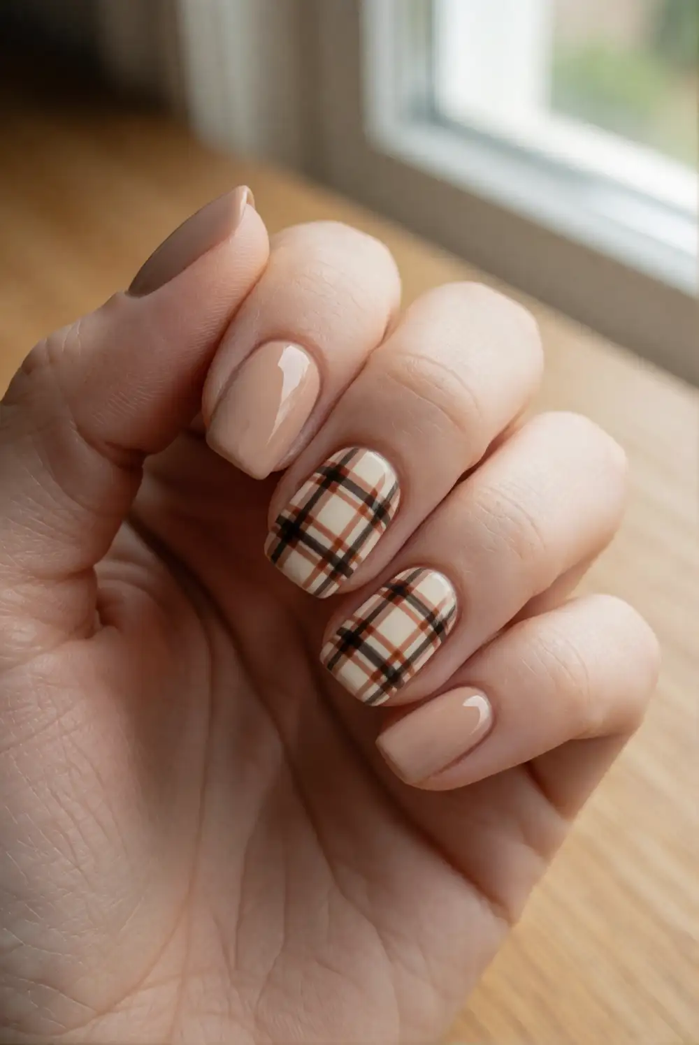 Autumn Plaid Accent Nails