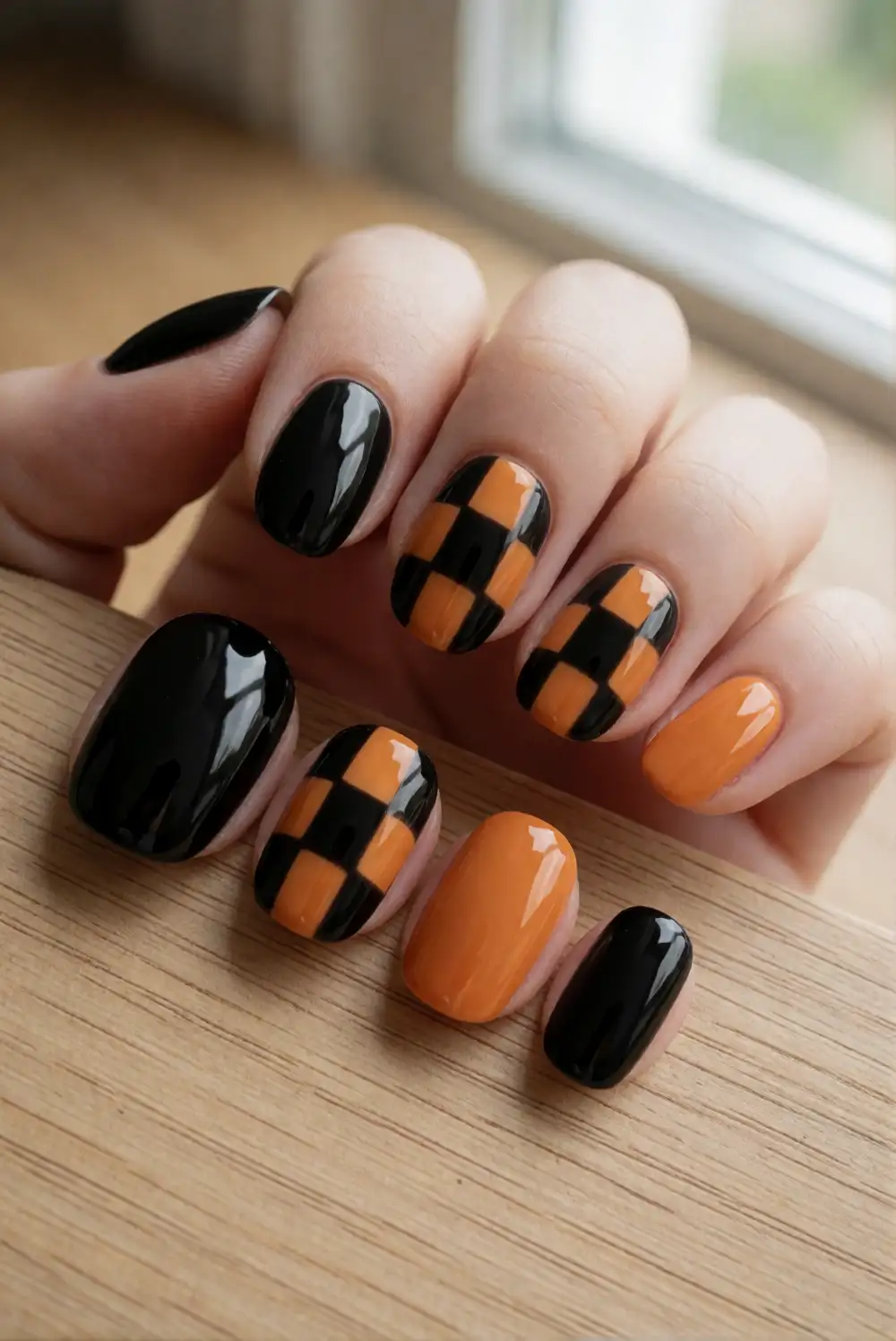 Black and Orange Mismatched Checkers