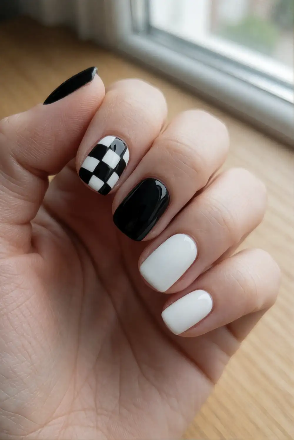 Black and White Checkerboard Nails