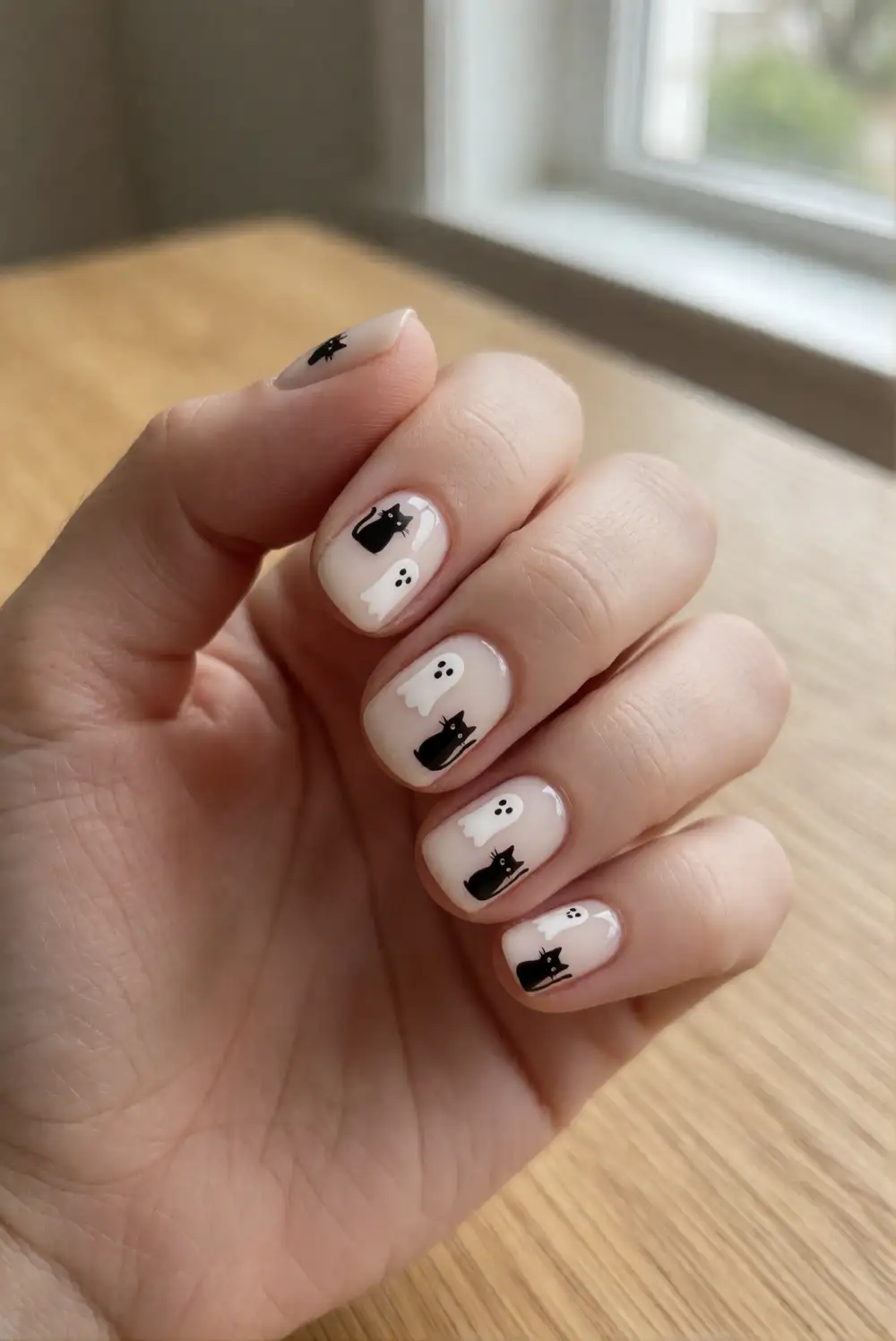 Black Cat And Ghost Nail Art