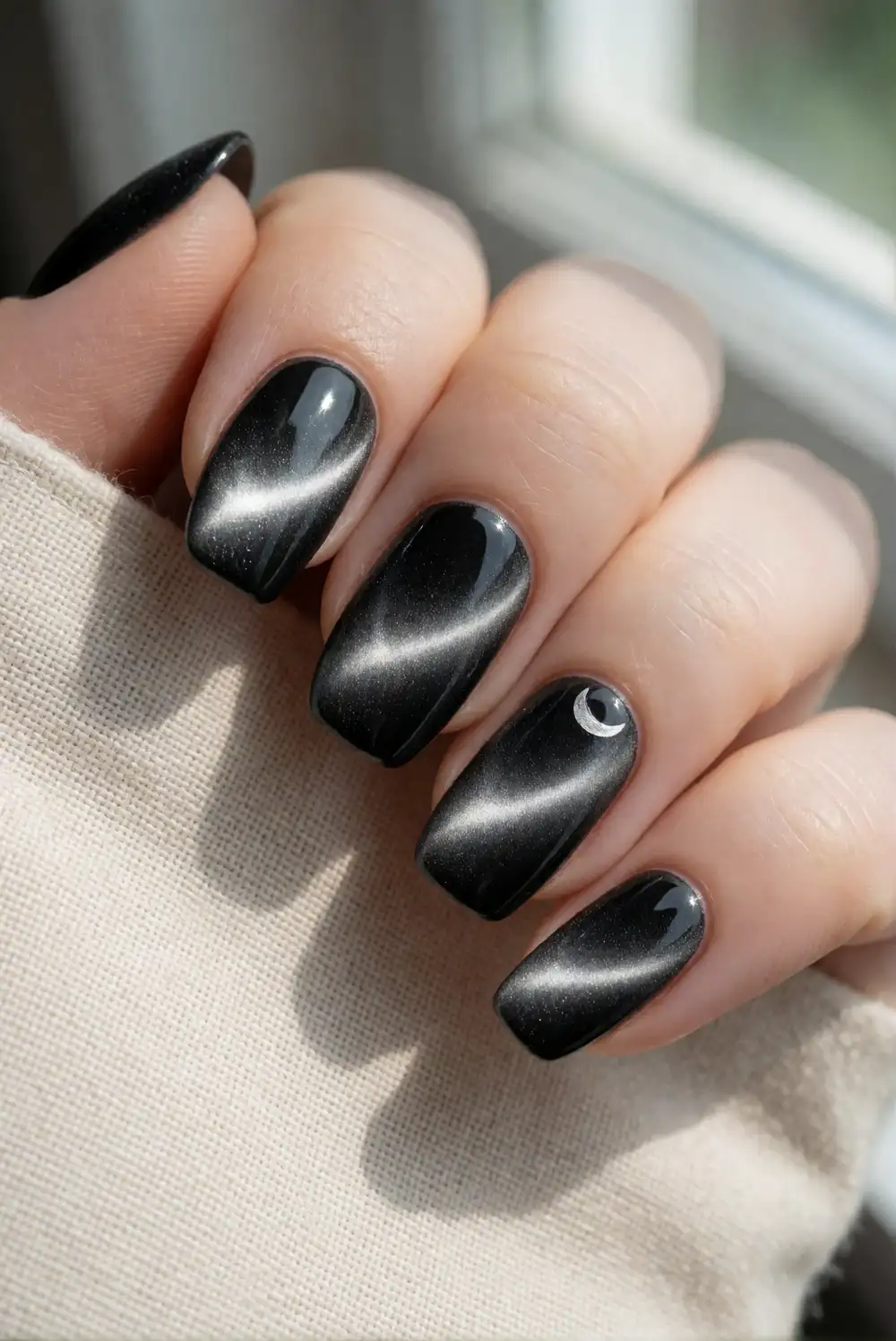 Black Cat Eye Chrome Nails