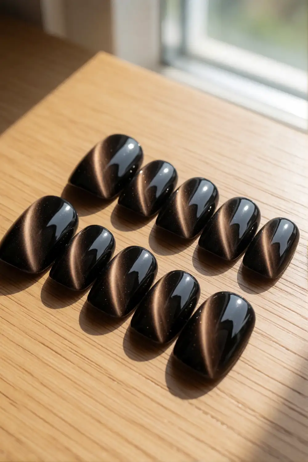 Black Cat-Eye Nails with Velvet Shine