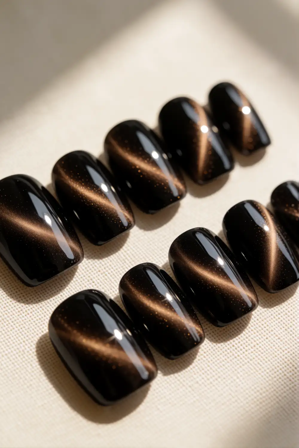 Black Cat Eye Velvet Nails