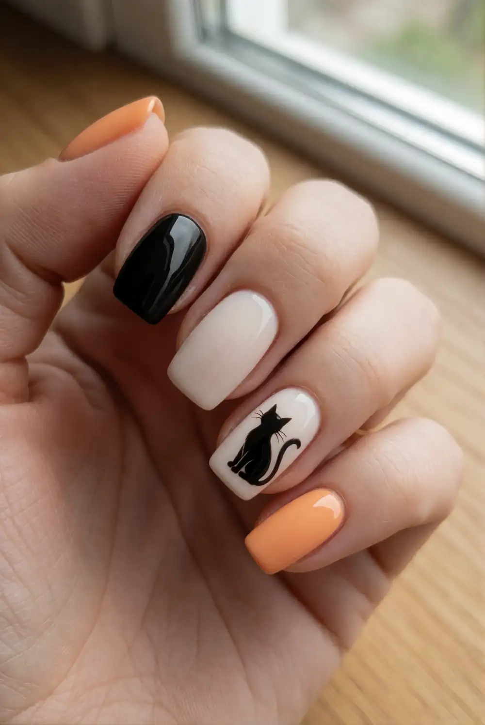 Black Cat Line Accent Nails