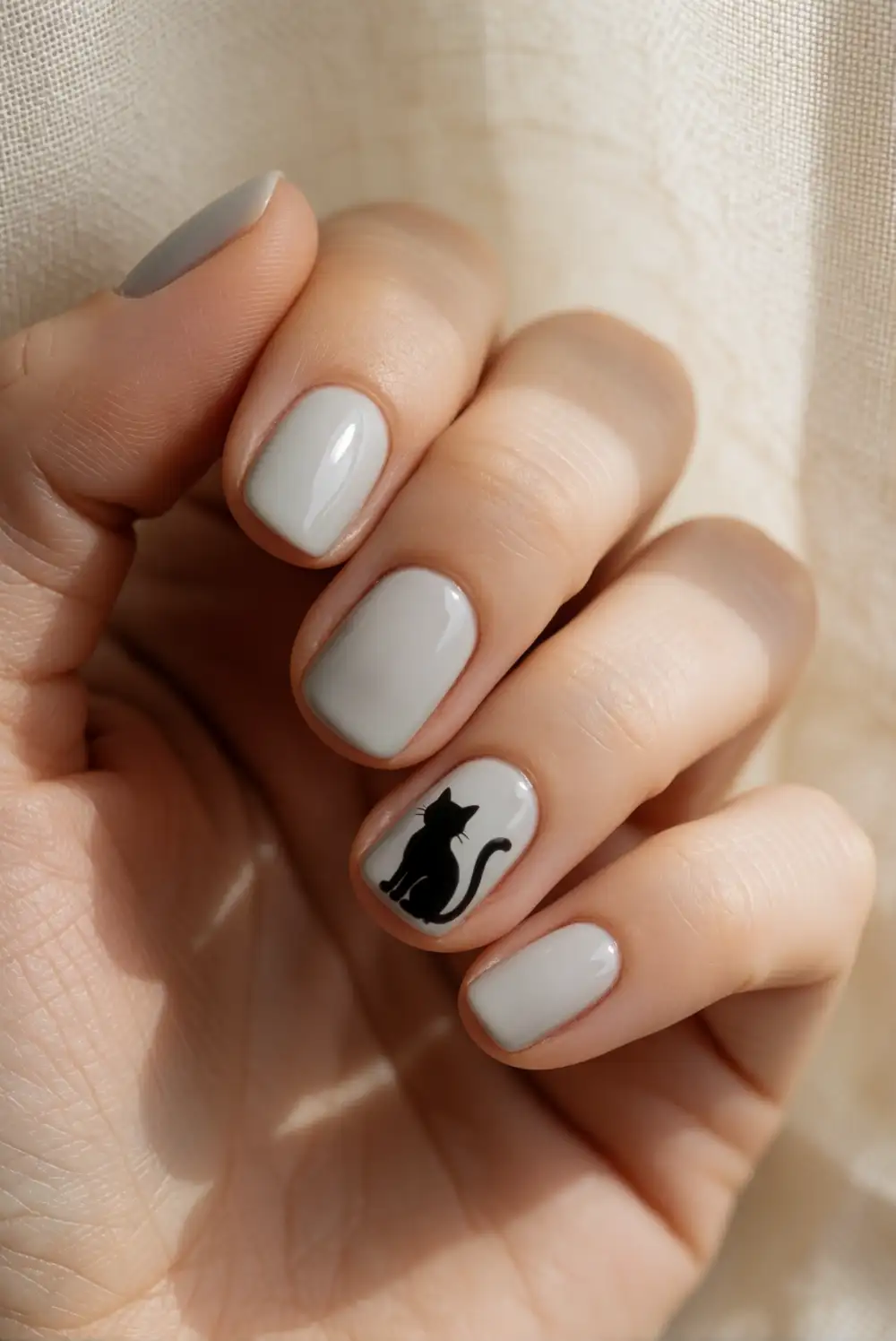 Black Cat Silhouette Accent Nails