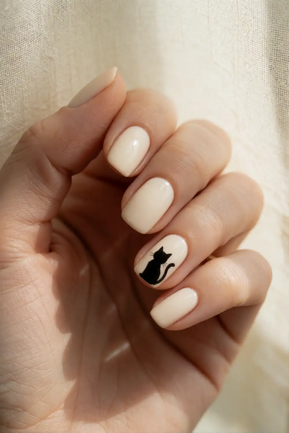 Black Cat Silhouette Accent Nails
