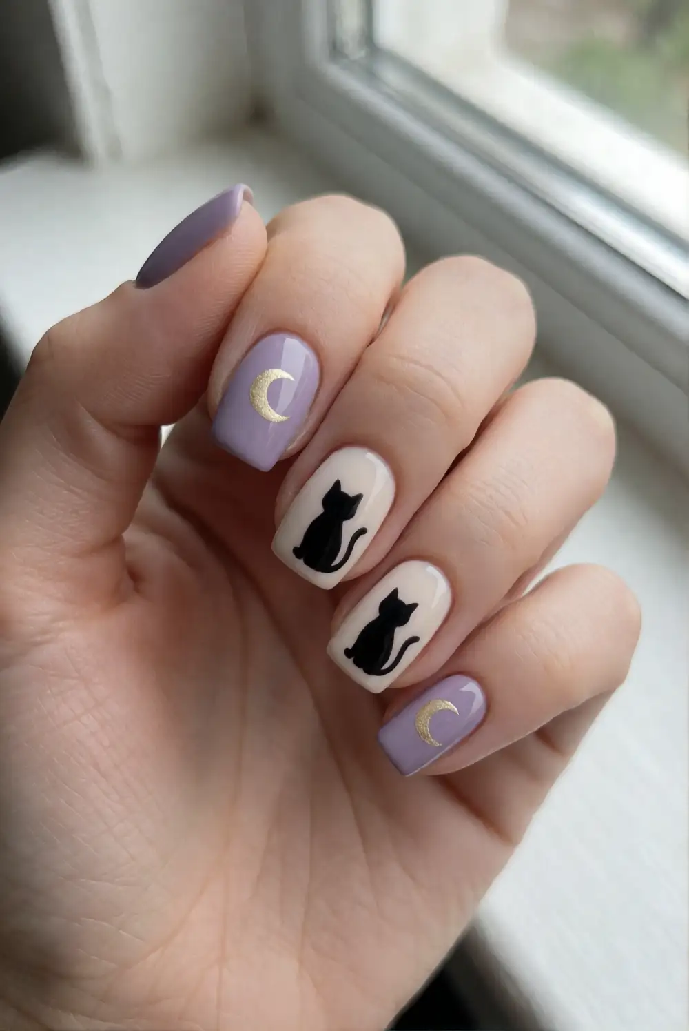 Black Cat Silhouettes with Crescent Moons