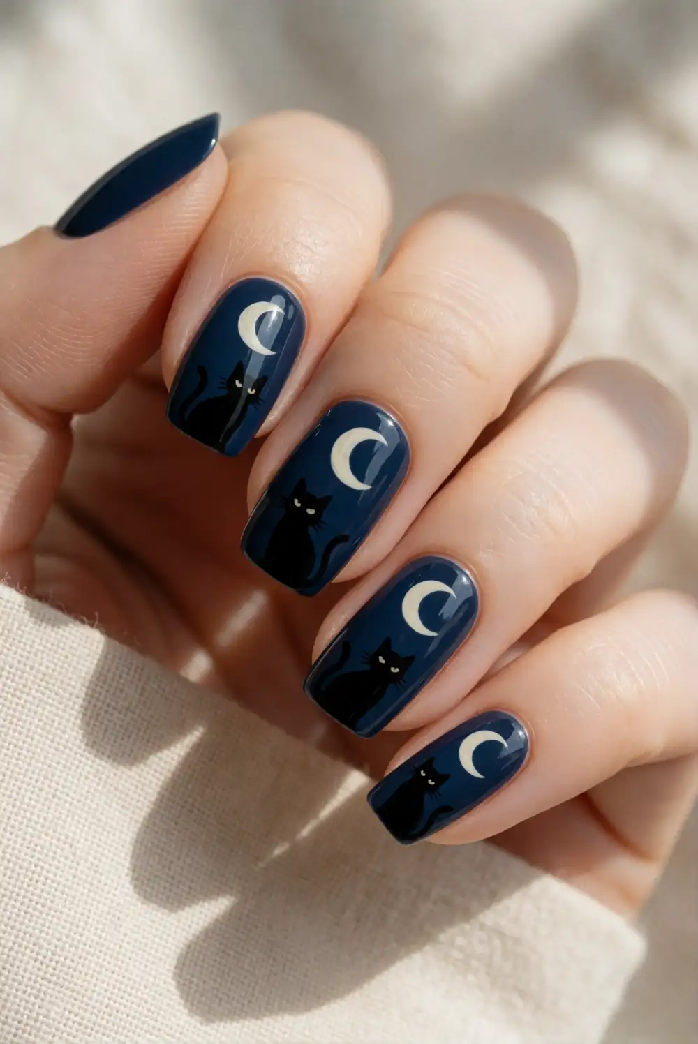 Black Cats Beneath Crescent Moons