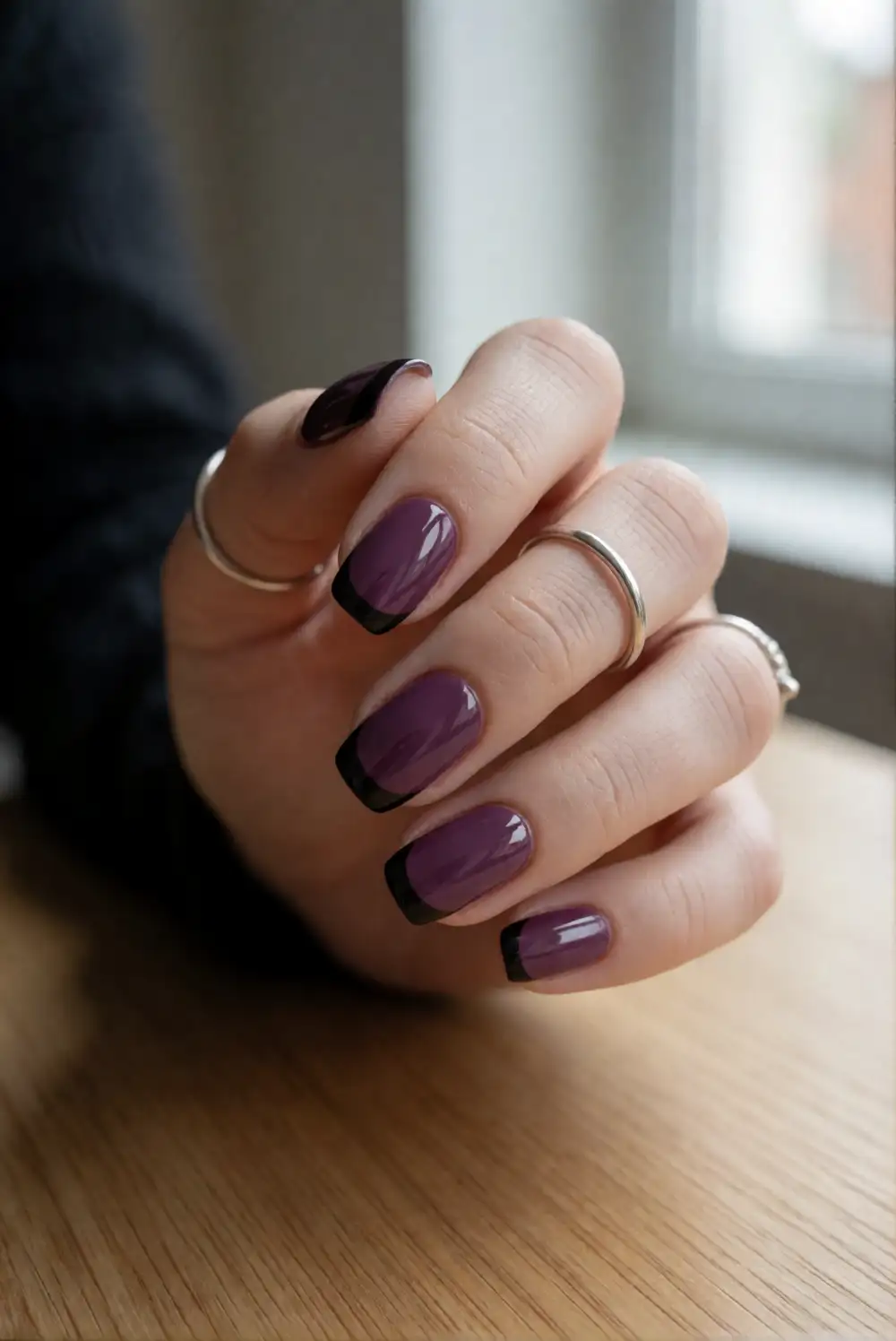 Black French Tips with Plum Bases