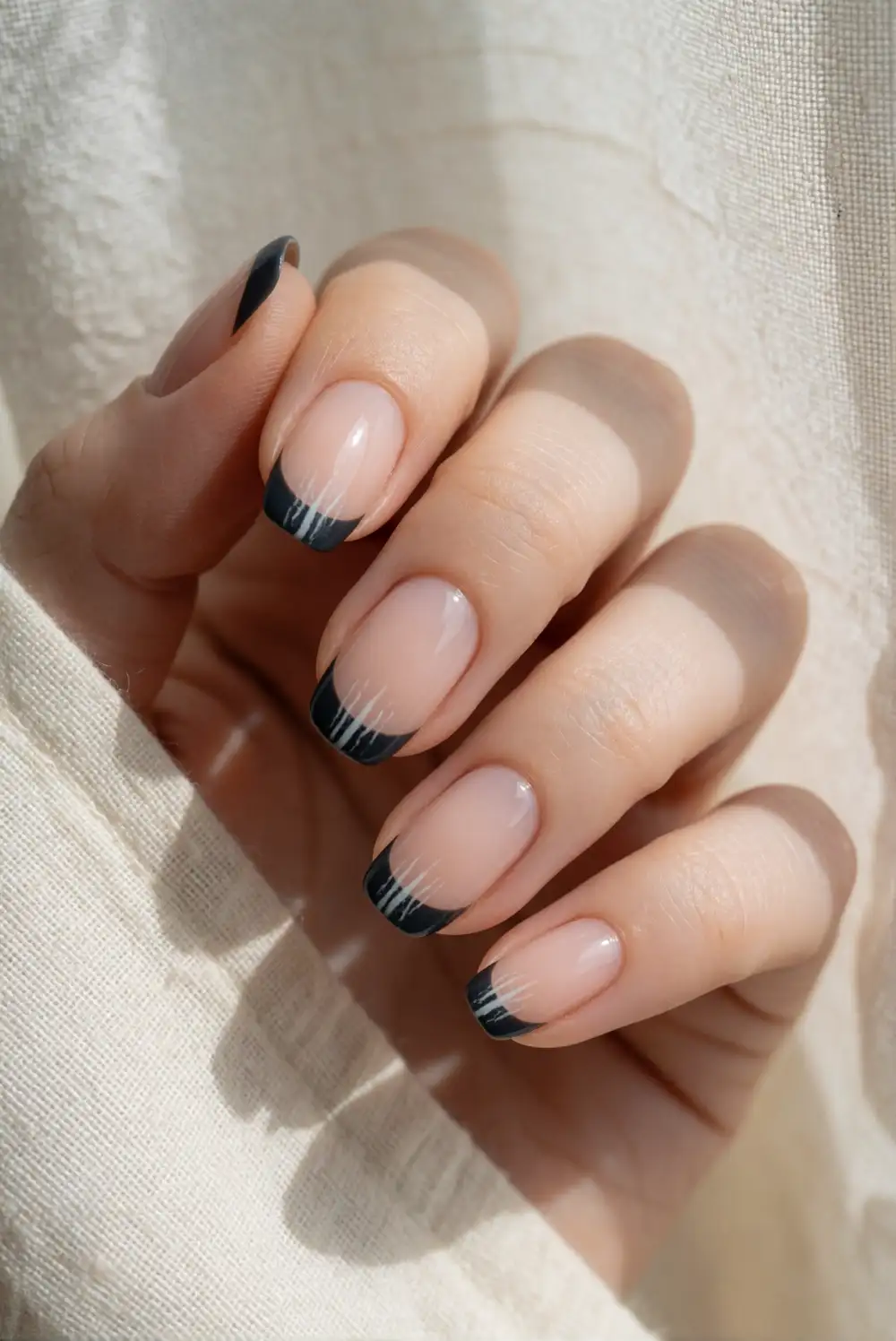 Black French Tips With Spiderweb Corners