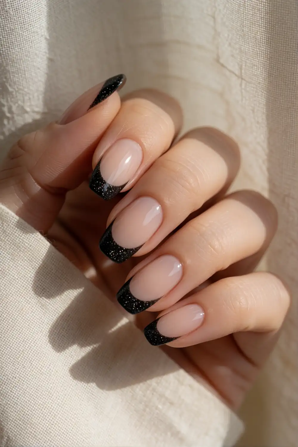Black Glitter French Tips