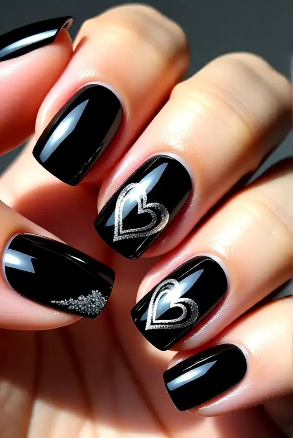 Black Hearts Accent Nails