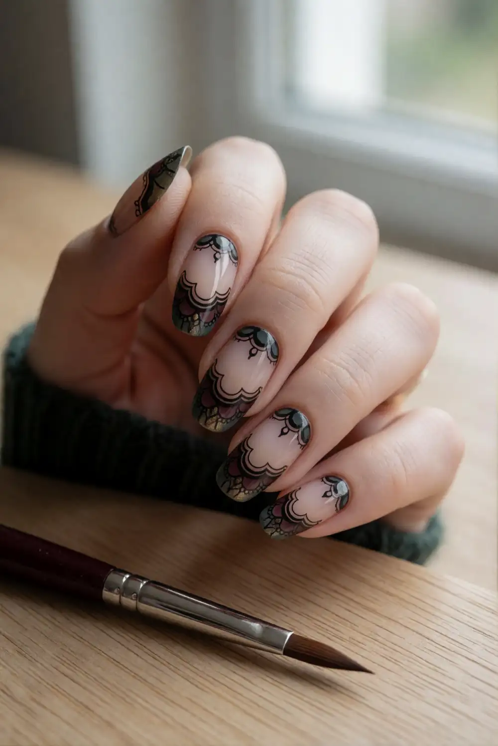 Black Lace Accent Nails