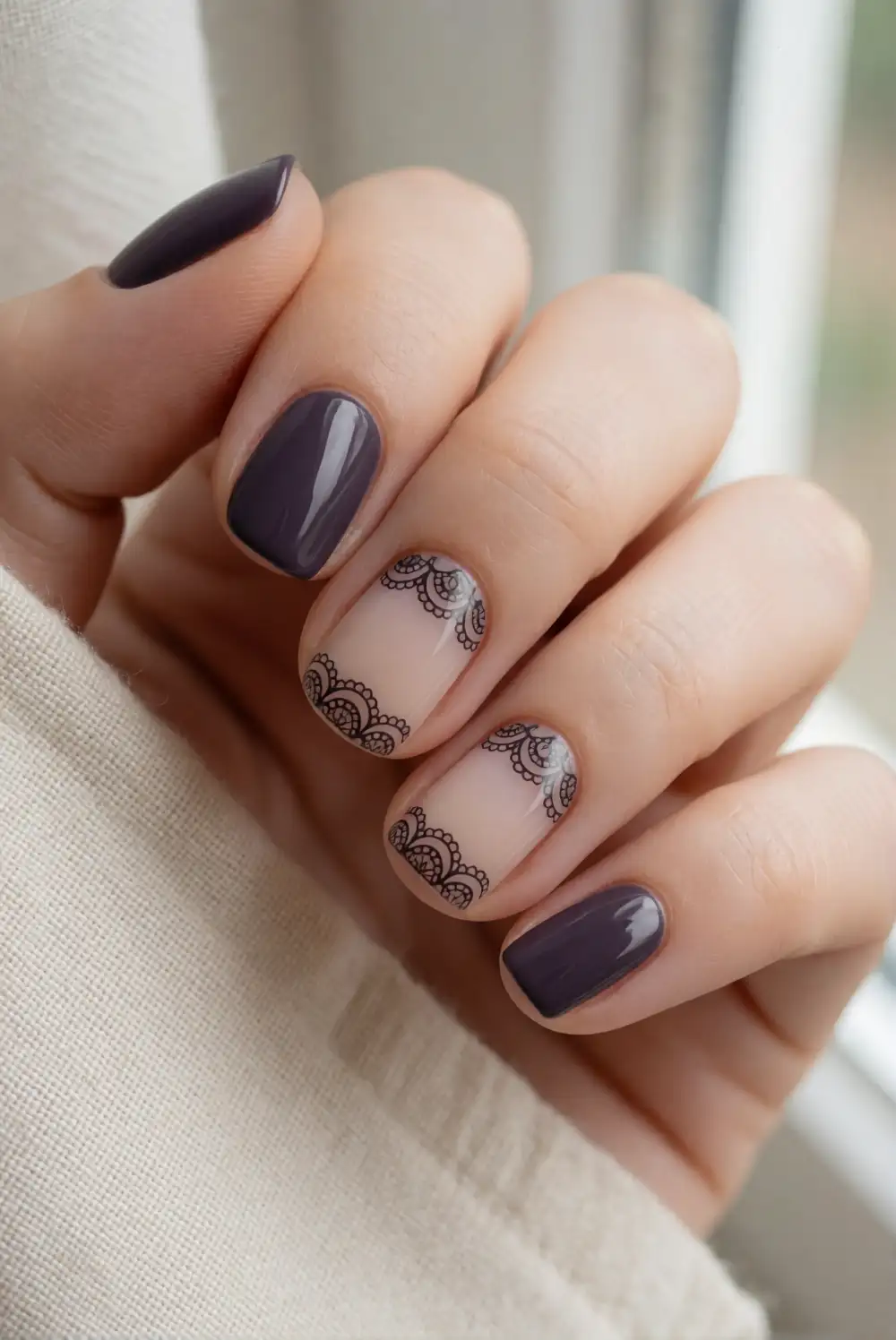 Black Lace Accent Nails