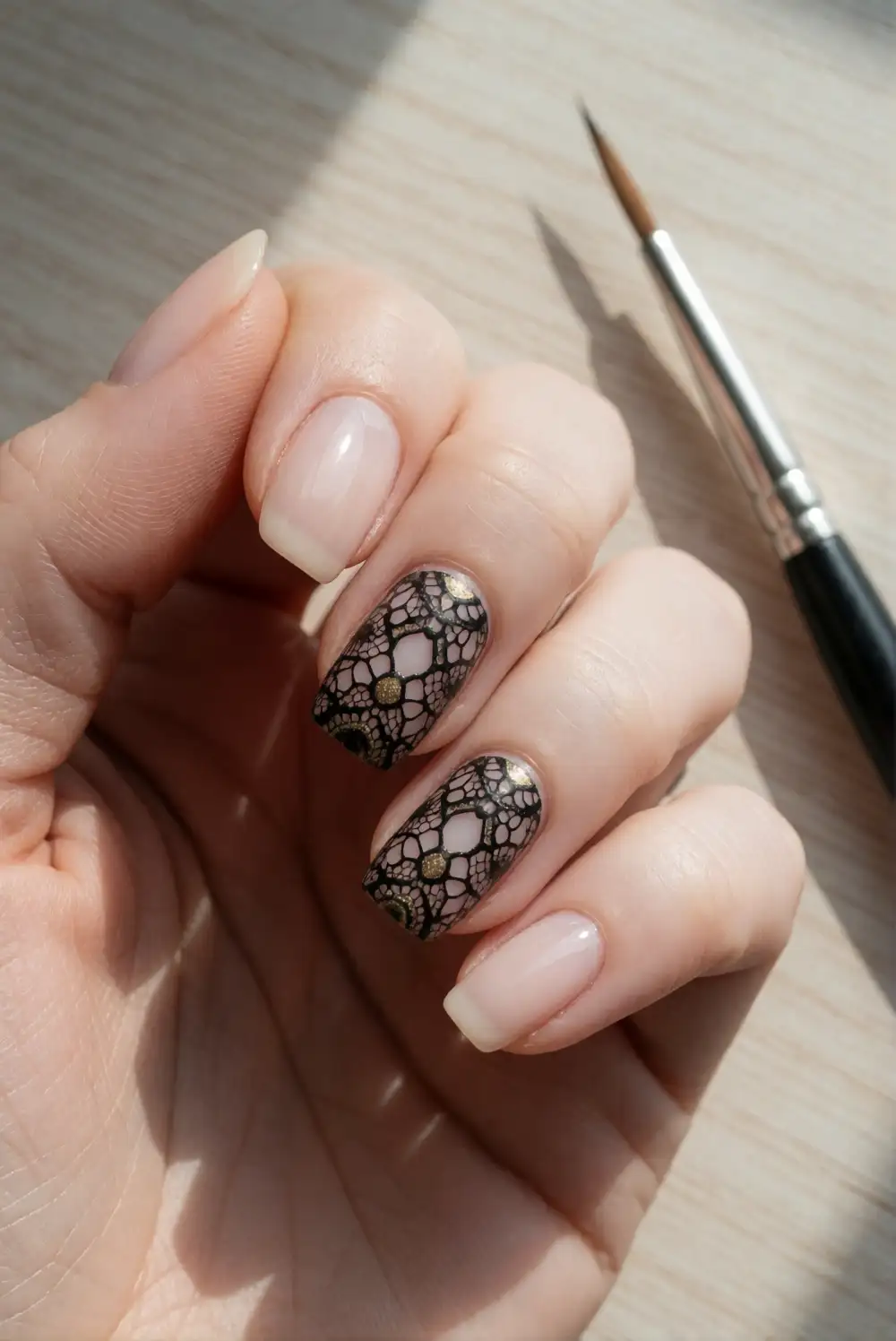 Black Lace Accent Nails
