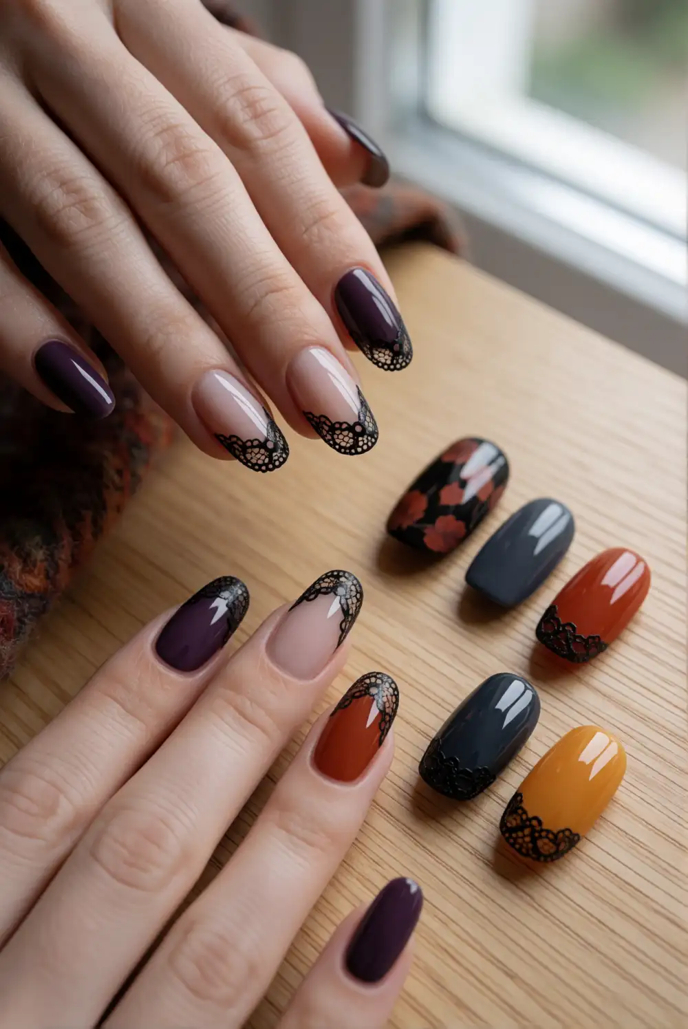 Black Lace Tips over a Sheer Nude Base